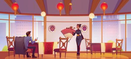 Tea ceremony in asian cafe with authentic decor vector