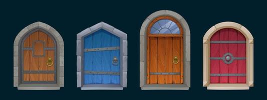 Set of castle doors, cartoon dungeon, palace gates vector