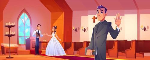 boda en iglesia católica con pareja y pastor vector