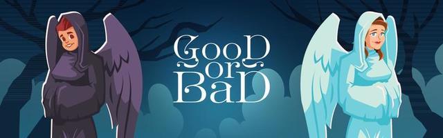 Good or bad angel and devil cartoon banner, spirit vector