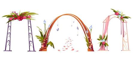 Wedding arches decorated with flowers, leaves vector