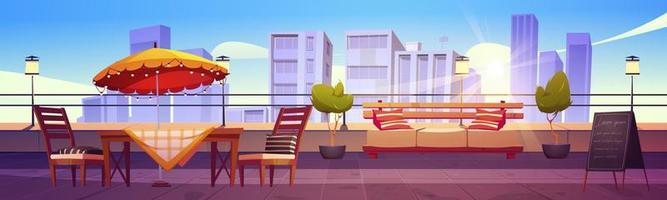 Restaurant at rooftop terrace on city background vector