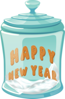 Christmas glass jar with the inscription Happy New Year gingerbread cookies. png