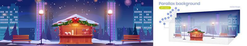 Parallax background with street cafe in Christmas vector