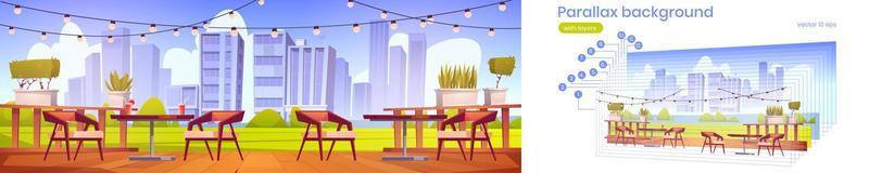 fondo de paralaje con terraza de restaurante vector