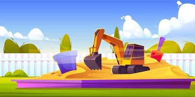 Sandbox on playground, kids sand box with toys vector