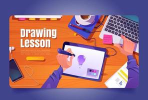 Drawing lesson banner with designer workplace vector