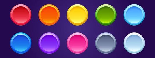 botones web redondos de colores, etiquetas circulares brillantes vector