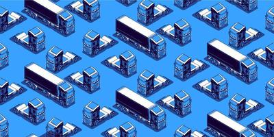 Seamless pattern with isometric trucks on blue vector