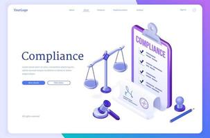 Compliance isometric landing page, business policy vector