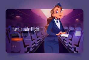 azafata con boleto en aterrizaje de dibujos animados de avión vector