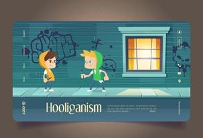 Hooliganism cartoon landing page, teens graffiti vector