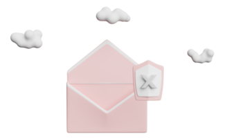 envelope with shield insecure isolated. Internet security or privacy protection or ransomware protect concept, 3d illustration or 3d render png