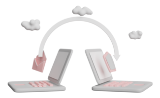 computadora portátil gris con escudo, sobre, nube aislada. seguridad de Internet o protección de la privacidad o concepto de protección de ransomware, ilustración 3d o presentación 3d png