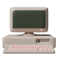 viejo monitor de computadora de escritorio con pantalla en blanco, teclado aislado. concepto de ilustración 3d o renderizado 3d png