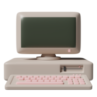 Old desktop computer monitor with blank screen, keyboard isolated. concept 3d illustration or 3d render png