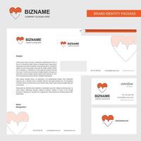 Heart ECG Business Letterhead Envelope and visiting Card Design vector template