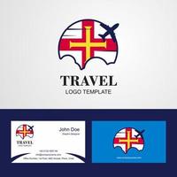 logotipo de la bandera de guernsey de viaje y diseño de tarjeta de visita vector