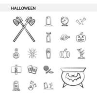 estilo de conjunto de iconos dibujados a mano de halloween aislado en vector de fondo blanco