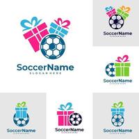 Set of Gift Soccer logo template, Football logo design vector