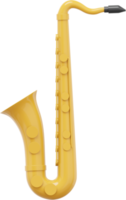 saxofone amarelo, instrumento musical. renderização 3D. png ícone em fundo transparente.
