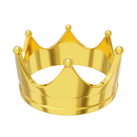 Realistic royal crown gold metal, symbol of power, top view. 3d rendering. PNG icon on transparent background.