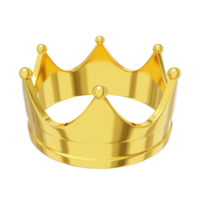 Realistic royal crown gold metal, symbol of power, top view. 3d rendering. PNG icon on transparent background.