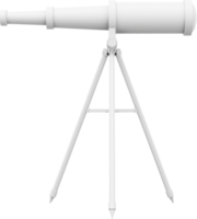 White telescope, side view. 3d rendering. PNG icon on transparent background.