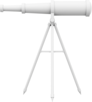 White telescope, side view. 3d rendering. PNG icon on transparent background.