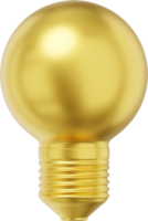 Realistic gold light bulb. 3D rendering. PNG Icon on transparent background