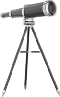 Realistic black telescope. 3d rendering. PNG icon on transparent background.