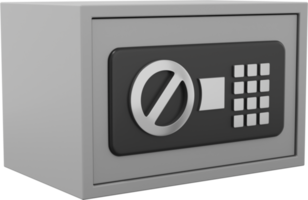 Modern safe with code lock. Gray close storage. PNG icon on transparent background. 3D rendering.