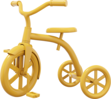 Children tricycle. Yellow PNG icon on transparent background. 3D rendering.