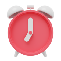 Minimal red cartoon alarm clock. 3D rendering. PNG icon on transparent background.