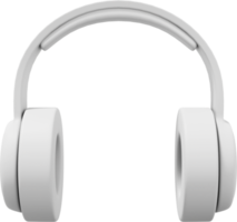 Wireless headphones front view. White PNG icon on a transparent background. 3D rendering.