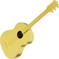guitarra acustica metal dorado. representación 3d icono png sobre fondo transparente.