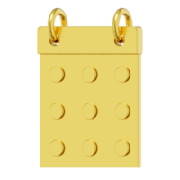 enkel flip kalender guld metall. 3d tolkning. png ikon på transparent bakgrund.