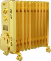 Calefactor de radiador de aceite eléctrico. icono png dorado sobre fondo transparente. representación 3d