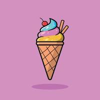 Yellow, purple, blue ice cream on purple background vector