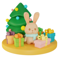 Bunny and Christmas tree 3D illustration png
