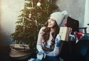 Happy woman celebrating x-mas photo