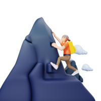 Man climbing mountain 3D character illustration png