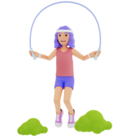 femme jouant à la corde à sauter, illustration de personnage 3d png