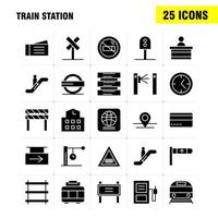 Train Station Solid Glyph Icons Set For Infographics Mobile UXUI Kit And Print Design Include Entrance Railway Station Subway Train Railroad Railway Sign Icon Set Vector