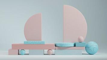 3d render blue and pink podium with blue background. Minimal style for branding and packaging presentation. photo