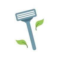 Personal razor with leaves. Sustainable lifestyle, zero waste, ecological concept. Vector illustration in cartoon style. Recycling, waste management, ecology, sustainability.