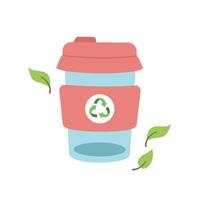 Reusable coffee cup. Sustainable lifestyle, zero waste, ecological concept. Vector illustration in cartoon style. Recycling, waste management, ecology, sustainability.