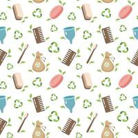 Zero waste concept seamless pattern with different ecological personal hygiene items. Sustainable lifestyle, ecological concept. Zero waste concept. Vector illustration in cartoon style.