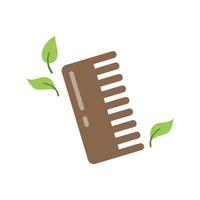 Wooden hair comb with leaves. Personal hygiene, sustainable lifestyle, zero waste, ecological concept. Vector illustration in cartoon style. Recycling, waste management, ecology, sustainability.