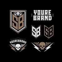 Sb monogram badge bundle with illustration good for clothing, apparel, streetwear, baseball, basketball, football and etc vector